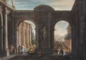 Scorcio Architettonico Con Cristo Che Scaccia Gli Ossessi by Giovanni Ghisolfi