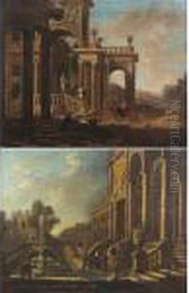 Capricci Of Palaces With Fountains And Figures Strolling - view 1