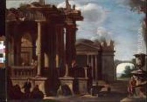 Capriccio Architettonico Con Figure by Giovanni Ghisolfi