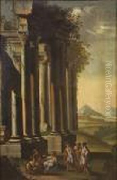 Paesaggio Con Rovine Architettoniche E Figure - view 1