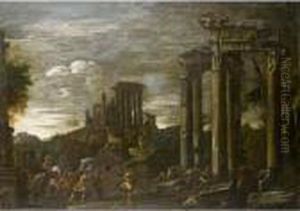 Capriccio View Of Tivoli With 
The Temple Of The Sybils And The Cascade Beyond With Soldiers Looting In
 The Foreground
