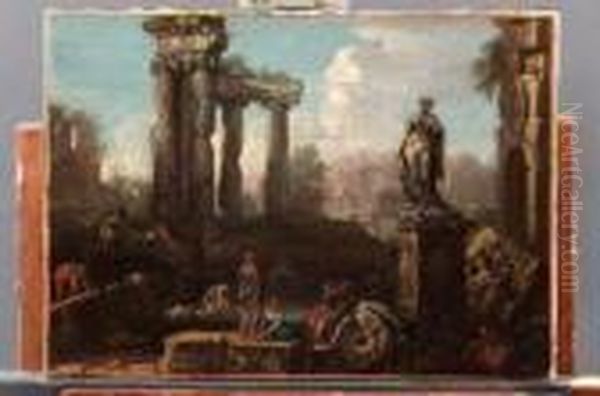 Rovine Romane Con Fontana, Statua Femminile, Popolani, Soldato E Terme Sullo Sfondo - view 1