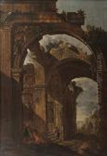 Figures Amongst Roman Ruins - view 1