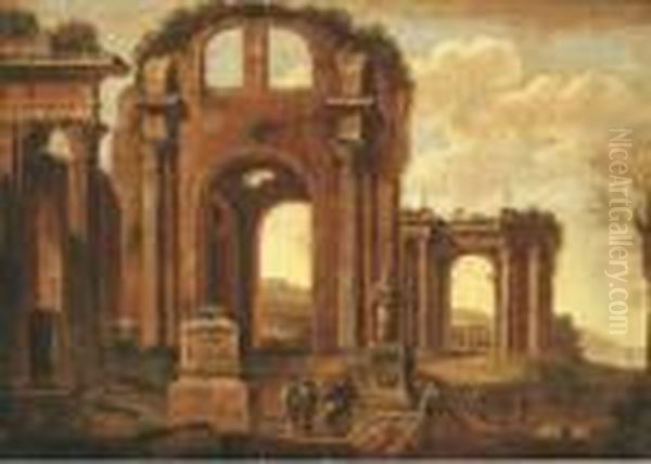 An Architectural Capriccio With Figures Amongst Ruins - view 1