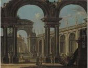 A Capriccio Of A Classical Palace With Figures A Capriccio Of A Classical Palace With Figures