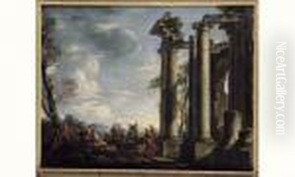 Reunion De Personnages Pres Des Ruines D'un Temple Antique - view 1