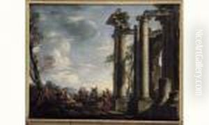 Reunion De Personnages Pres Des Ruines D'un Temple Antique by Giovanni Ghisolfi