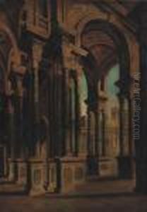 A Capriccio Of An Arcaded Loggia by Giovanni Ghisolfi