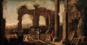 A Capriccio Of Classical Ruins With Christ At The Pool Ofbethesda by Giovanni Ghisolfi
