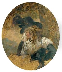 Portrait of the artist's wife, half-length, seated, weeping in the costume she wore for The Fortune Teller, 1788 by George Morland