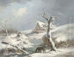 Figures by a frozen stream by George Morland