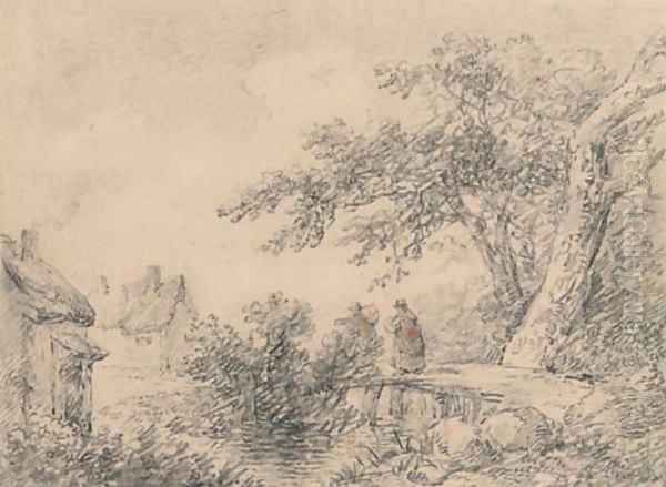 Travellers crossing a bridge - view 1