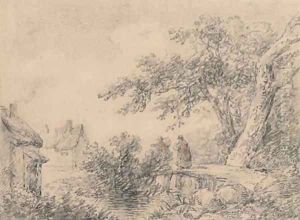 Travellers crossing a bridge by George Morland