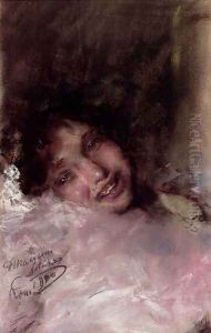 A Young Girl Laughing by Antonio Mancini