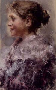 Portrait Of A Young Girl by Antonio Mancini