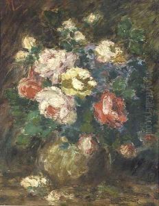 Roses in a vase by Antonio Mancini