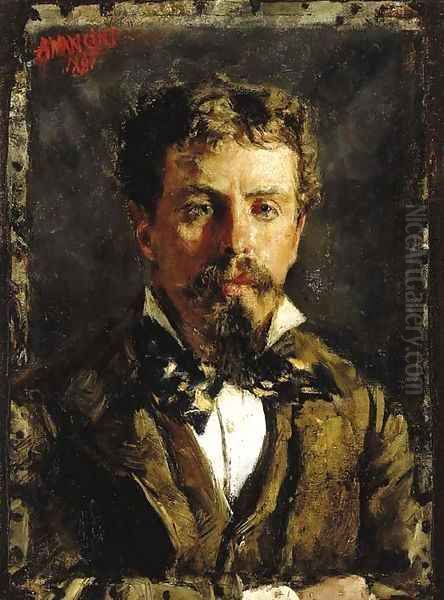 Portrait of a young gentleman, wearing a white shirt, cravatte and brown waistcoat and jacket - view 1