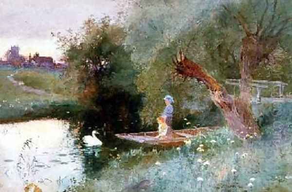 Children in a Punt at Evening - view 1