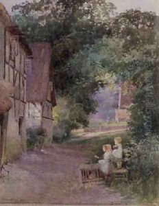 Children Feeding the Chicks 1888 by Thomas Mackay