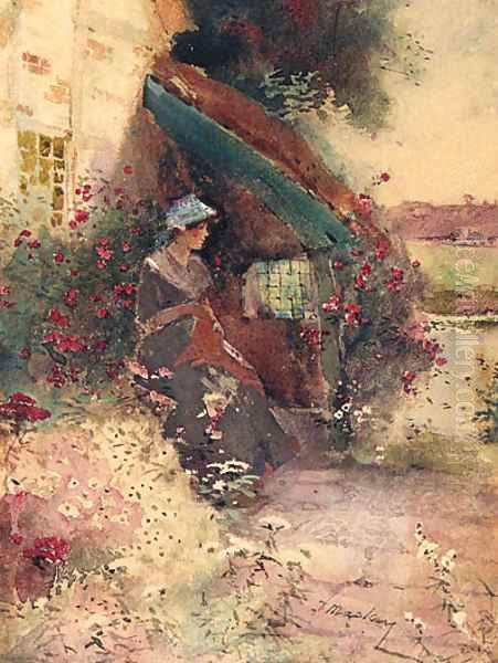 A young Lady seated in a Cottage Garden - view 1