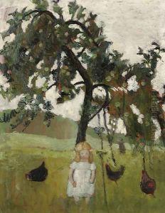 Elsbeth mit Huthnern unter Apfelbaum by Paula Modersohn-Becker