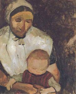 Sitzende Bauerin mit Kind auf dem Schoss by Paula Modersohn-Becker