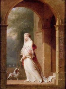 A Young Woman Standing In An Archway by Jean-Baptiste Mallet