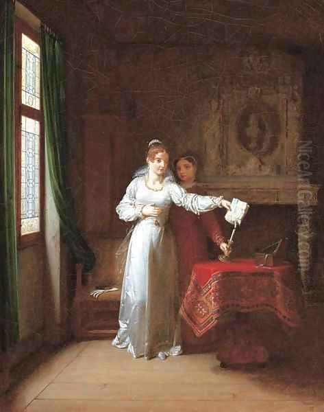 A lady burning letters in an elegant interior - view 1
