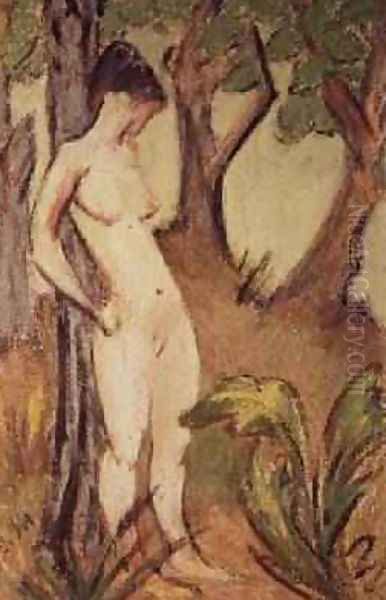 Nude Standing Against a Tree - view 1