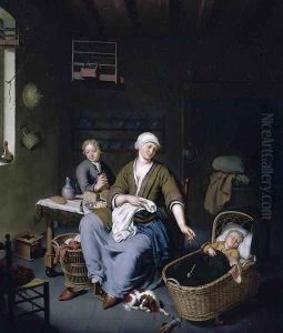 Interior with a Mother Attending her Children 1728 by Willem Van Mieris Leiden