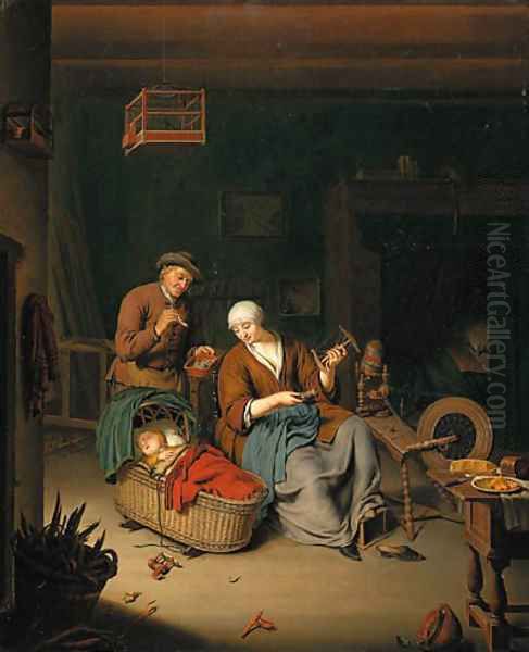 A peasant family in a cottage interior - view 1
