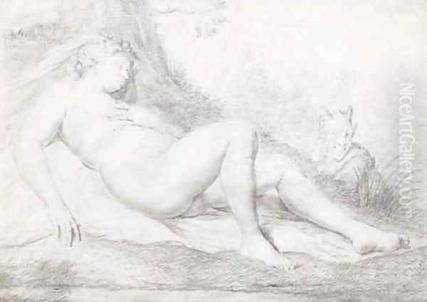 A sleeping nymph watched by a satyr - view 1