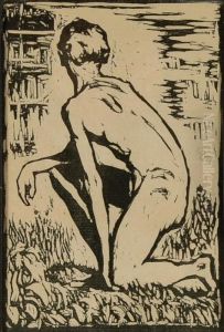 Knienderknabenakt Am Ufer Des Silsersees by Giovanni Giacometti