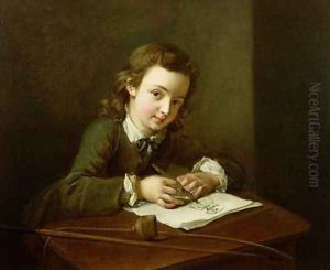 Boy Drawing at a Table by Philipe Mercier