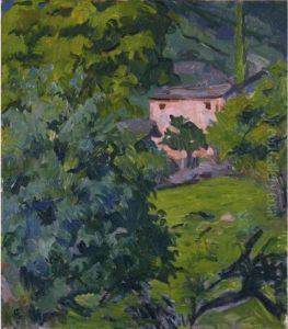 Red House In The Green Landscape by Giovanni Giacometti
