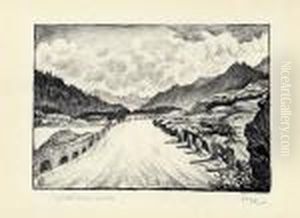 "maloja. Strassenbild". Strassenach Maloja Entlang Dem Silsersee. 1928.