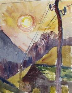 Bergell Landscape With Telephone
Mast. Watercolour On Paper. Inscribed Verso: Aquarello Originale Di Mio
Padre / Giovanni Giacometti / Maloja 13.i.1934 / Alberto Giacometti by Giovanni Giacometti