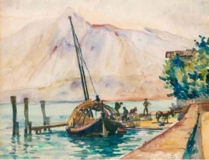 Anlegestelle Mit Barke Und Figurenstaffage (tessin)