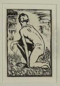 Boy Kneeling On The Banks Of Silsersee by Giovanni Giacometti