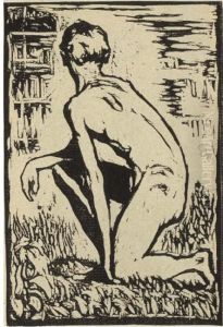 Kniender Knabenakt Am Ufer Des Silsersees by Giovanni Giacometti