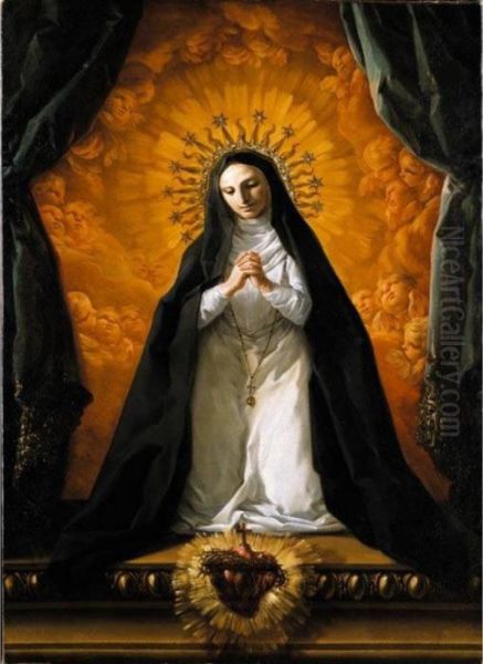 Saint Margaret Mary Alacoque Contemplating The Sacred Heart Of Jesus - view 1