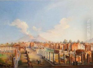 Veduta Degli Scavi Di Pompei Con Il Vesuvio