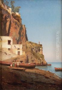 Borgo Amalfitano Con Pescatori by Giacinto Gigante