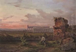 A Peasant Before Paestum At Dusk by Giacinto Gigante