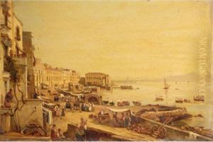 Naples, A View Of The Harbour With Vesuvius Beyond by Giacinto Gigante