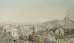A View Of Naples From The Salute, Looking Towards The Vesuvius by Giacinto Gigante