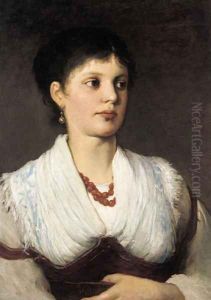 A portrait of a woman in native costume by Gabriel Cornelius Ritter von Max