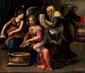 Bathing of a Baby by Girolamo Francesco Maria Mazzola (Parmigianino)