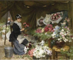 A Flower Seller Making Her Bouquets by Victor-Gabriel Gilbert