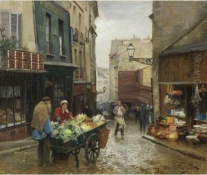 Market On The Rue Mouffetard, Paris by Victor-Gabriel Gilbert